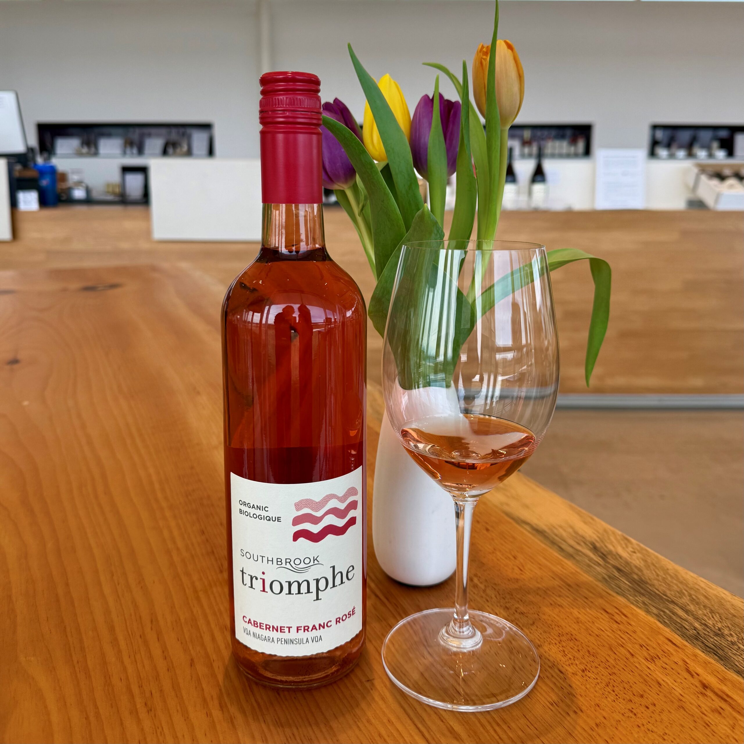 A pale pink rosé that has a fruit forward nose of strawberries, red cherries, orange peel, peach and watermelon.